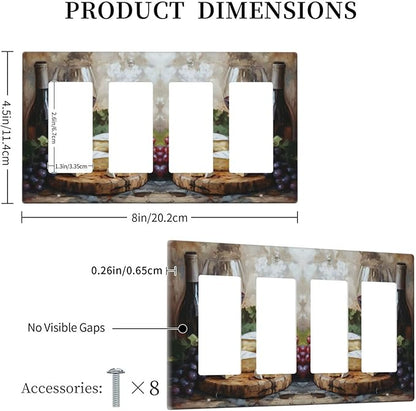 Decorative Art Light Switch Covers Wineglass & Artisanal Cheeses 4 Gang Rocker Decora Outlet Covers Electrical Faceplate GFCI Wall Plate for Home Decor
