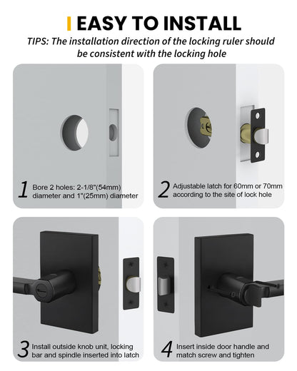 Goldenwarm Black Door Handles Interior,Matte Black Privacy Door Handle for Bedroom Bathroom, Keyless Door Lever Adjustable & Reversible,4 Pack