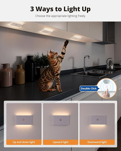 wowatt Rechargeable Motion Sensor Stair Light, White Night Lights with Magnetic Mount, Dimmable Stair Lights Indoor for Stairway, Hallway, Kitchen, Bathroom(6 Packs)