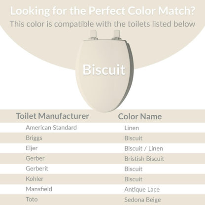 Bemis 1500EC Durable Wood Toilet Seat with Easy Clean Hinges, Made in USA, Elongated, Biscuit