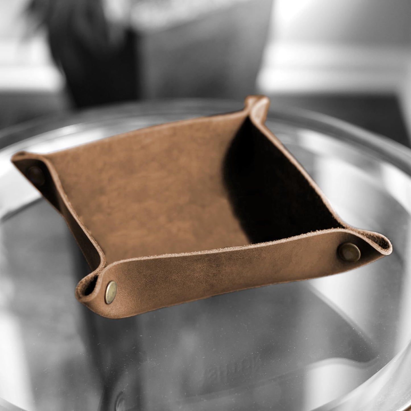 Genuine Leather Valet Tray | Desk Organizer | Catchall | Full Grain Leather Tray | Dimensions 6 x 6 x 1.75” Made in the USA