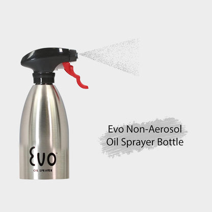 Evo Oil Sprayer 18/8 Stainless Steel, Non-Aerosol for Olive, Cooking Oils, and Vinegars, Silver, 16-Ounce Capacity