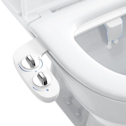 Homfan Toilet Bidet Attachment, Non-Electric Dual Nozzle (Feminine/Bidet Wash), Self-Cleaning Fresh Cold Water Sprayer Bidets for Toilets with Adjustable Water Pressure (Dual Knob, Chrome)