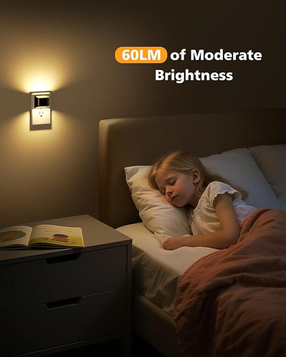 VOLISUN Night Lights Plug into Wall, 6 Pack Up and Down LED Night Light with Dusk to Dawn Light Sensor, 3000K Warm White Nightlight for Hallway, Bedroom, Bathroom, Kitchen Black