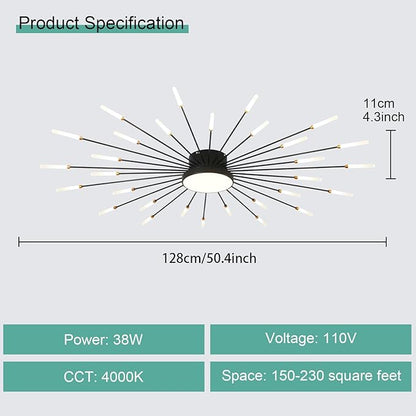 ziidoo Modern Ceiling Light,30+1 Lights Metal Firework Designed Chic Led Lighting Fixture for Farmhouse Kitchen Dining Room Bedroom Hallway Living Room (Black)