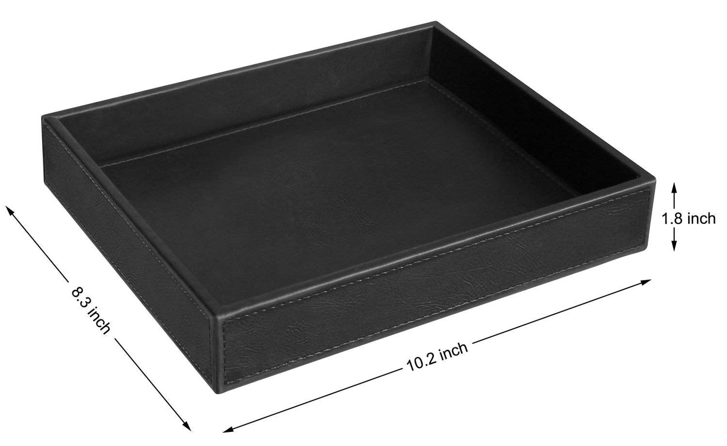 HofferRuffer Faux Leather Vanity Tray, Elegant Desktop Storage Organizer, Decorative Catchall for Perfume, Bathroom Valet, Nightstand or Dresser, Black, 10.2 x 8.4 x 1.8 Inches