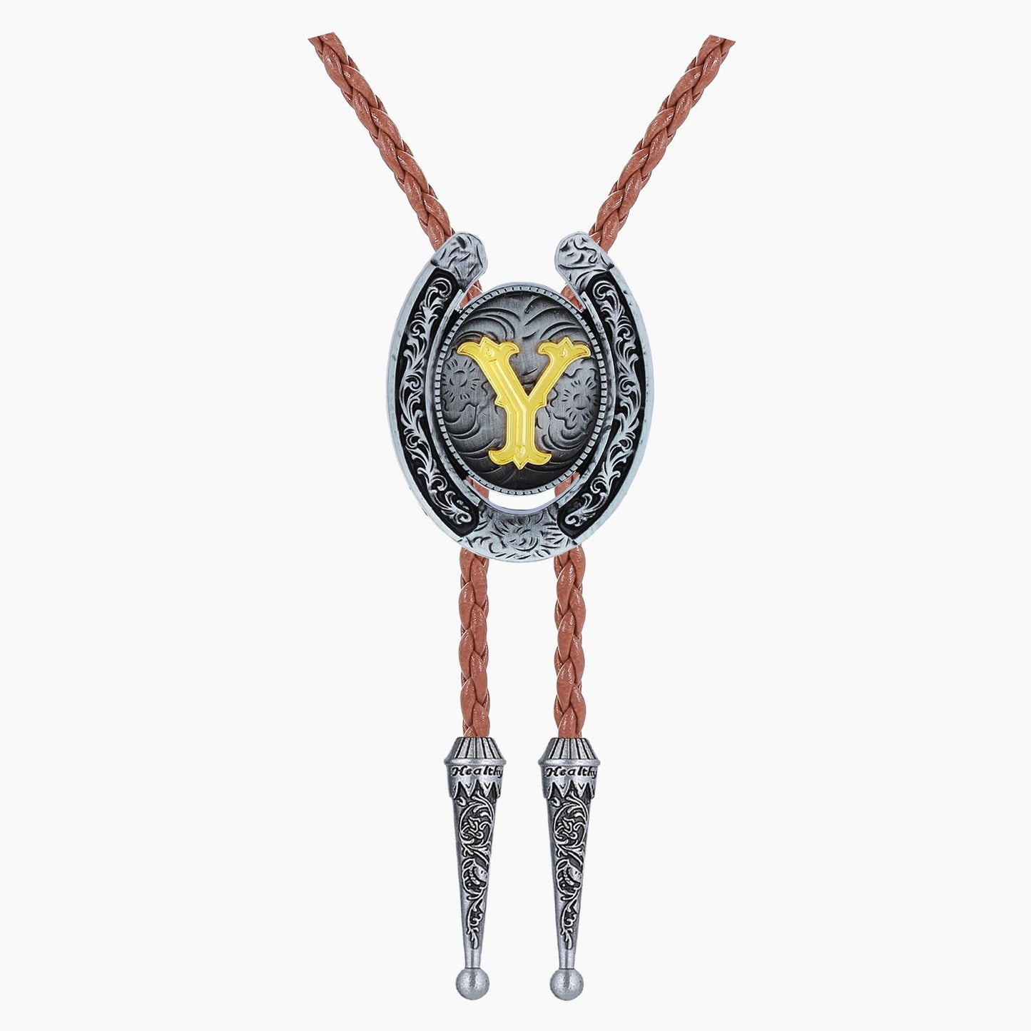 HUABOLA CALYN Brown Bolo Tie for Men Black Initial Letter ABCDMJR to Z Native American Western Cowboy Bolo Tie for Women (Y)