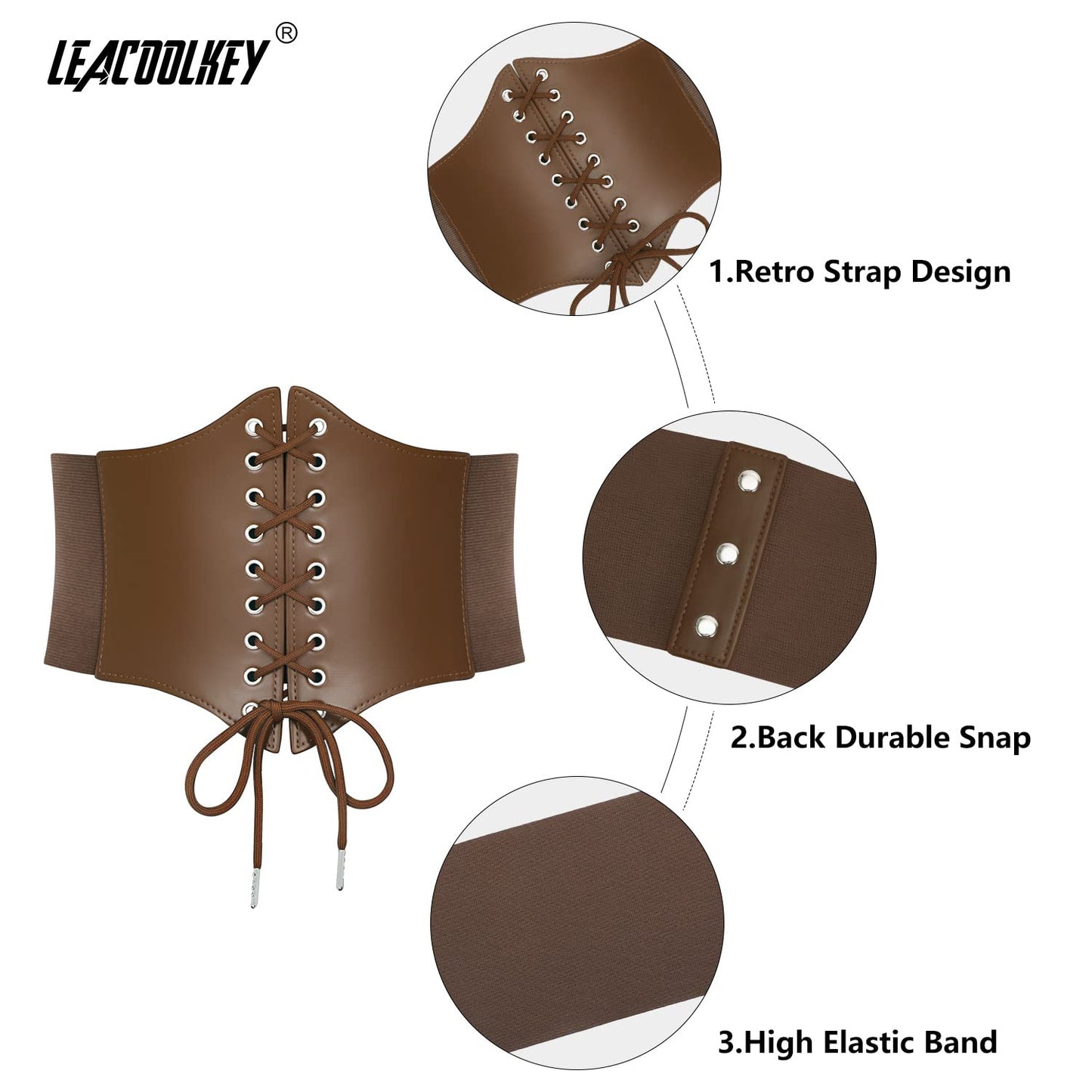 LEACOOLKEY Lace-up Cinch Belt, Women Corset Waist Belt, Tied Corset Elastic Belt, Obi Belt for Women for Dress, Halloween Accessories