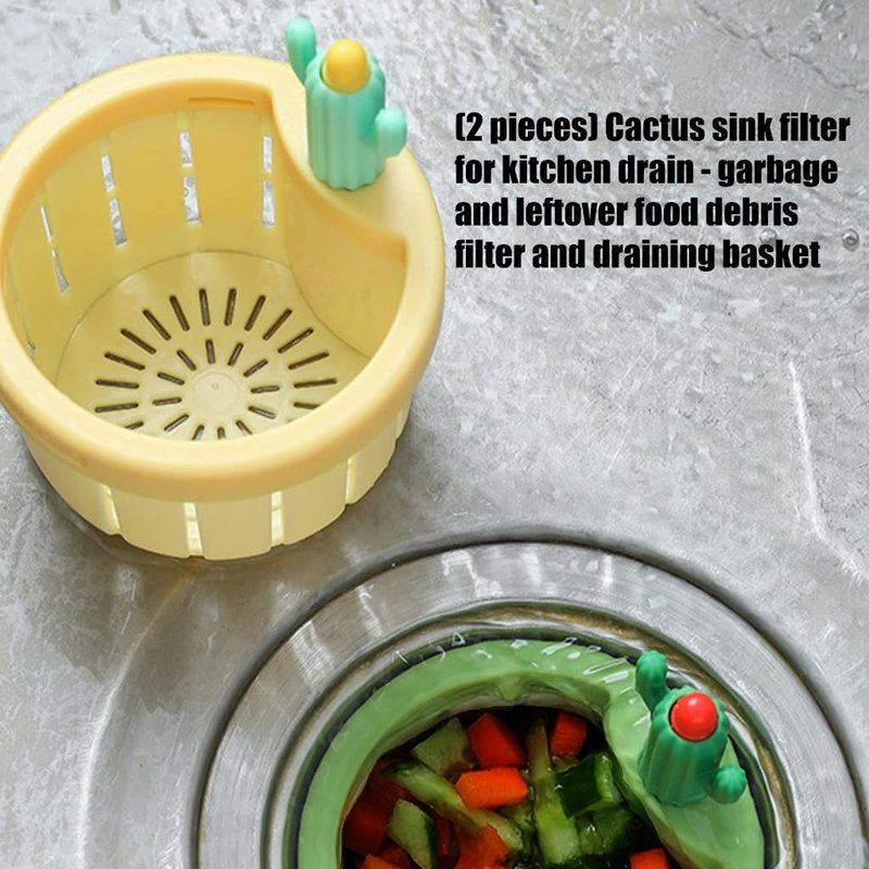 Cactus Kitchen Sink Drain Strainer Press to Dump Basket Waste Collector Fun Sink Accessory for Home Bathroom (YellowGreen-2)