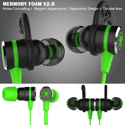 KEKU Wired E-Sport Earphone Noise Cancelling Stereo Bass Gaming Headphone with Mic 3.5mm HiFi Earbuds with Extension Cable and PC Adapter for PC, Laptop and Cellphones (Green)