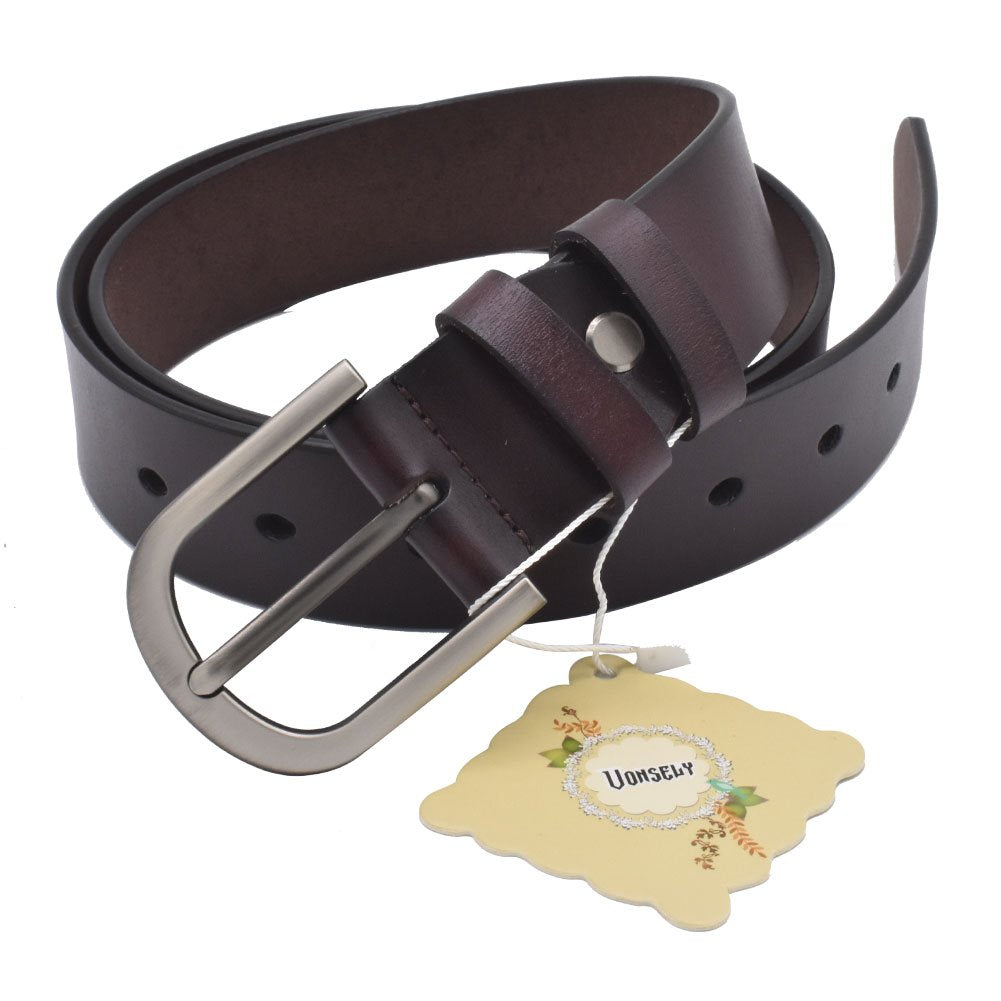 VONSELY Genuine Leather Belts for Dresses, Women Leather Fashion Belts for Pants, Wide Coffee 105CM