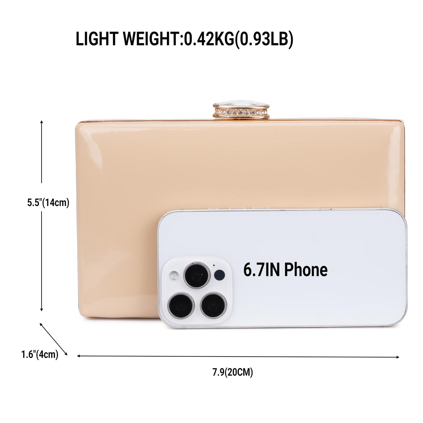 Milisente Patent Leather Clutch Purses for Women Glossy Evening Bag For Wedding Cocktail Party With Detachable Chain(Beige)