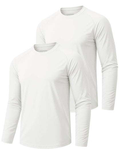 MAGCOMSEN 2 Pack Men's Long Sleeve Shirts Sun Protection UPF 50+ UV SPF Dry Fit T-Shirt for Swim Athletic White M