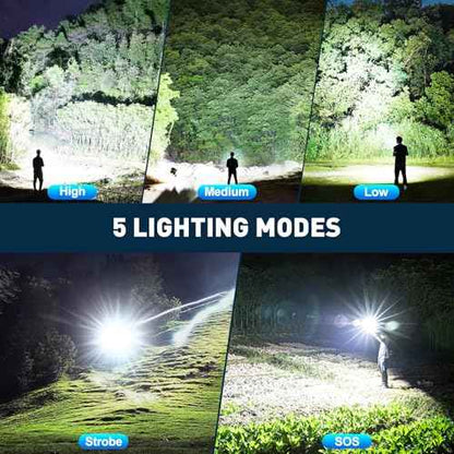 Rechargeable LED 90,000 High Lumens Flashlights, 2 Pack Super Bright Flash Light with Cob, 7 Modes Waterproof Powerful Flashlight for Home (L-2P)