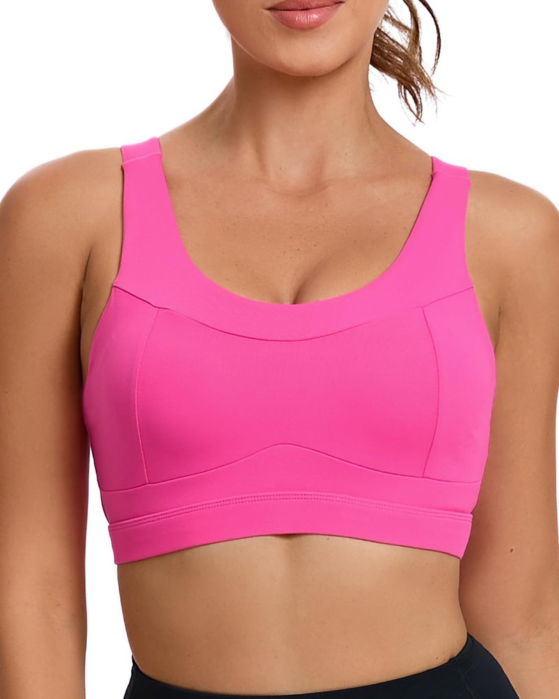 RUNNING GIRL High Impact Sports Bras for Women,Racerback Running Bra Workout Crop Tank Tops Longline Sports Bra Push up(WX2667 Hot Pink XL)