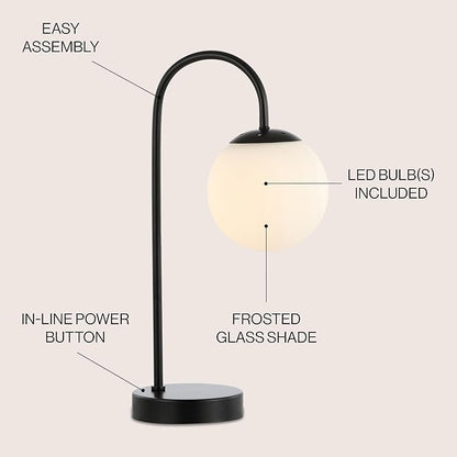 JONATHAN Y JYL6010A Arco 18.25" Iron/Glass Minimalist Mid-Century Globe LED Table Lamp Contemporary Glam Minimalist Bedside Desk Nightstand Lamp for Bedroom Living Room Office College Bookcase, Black