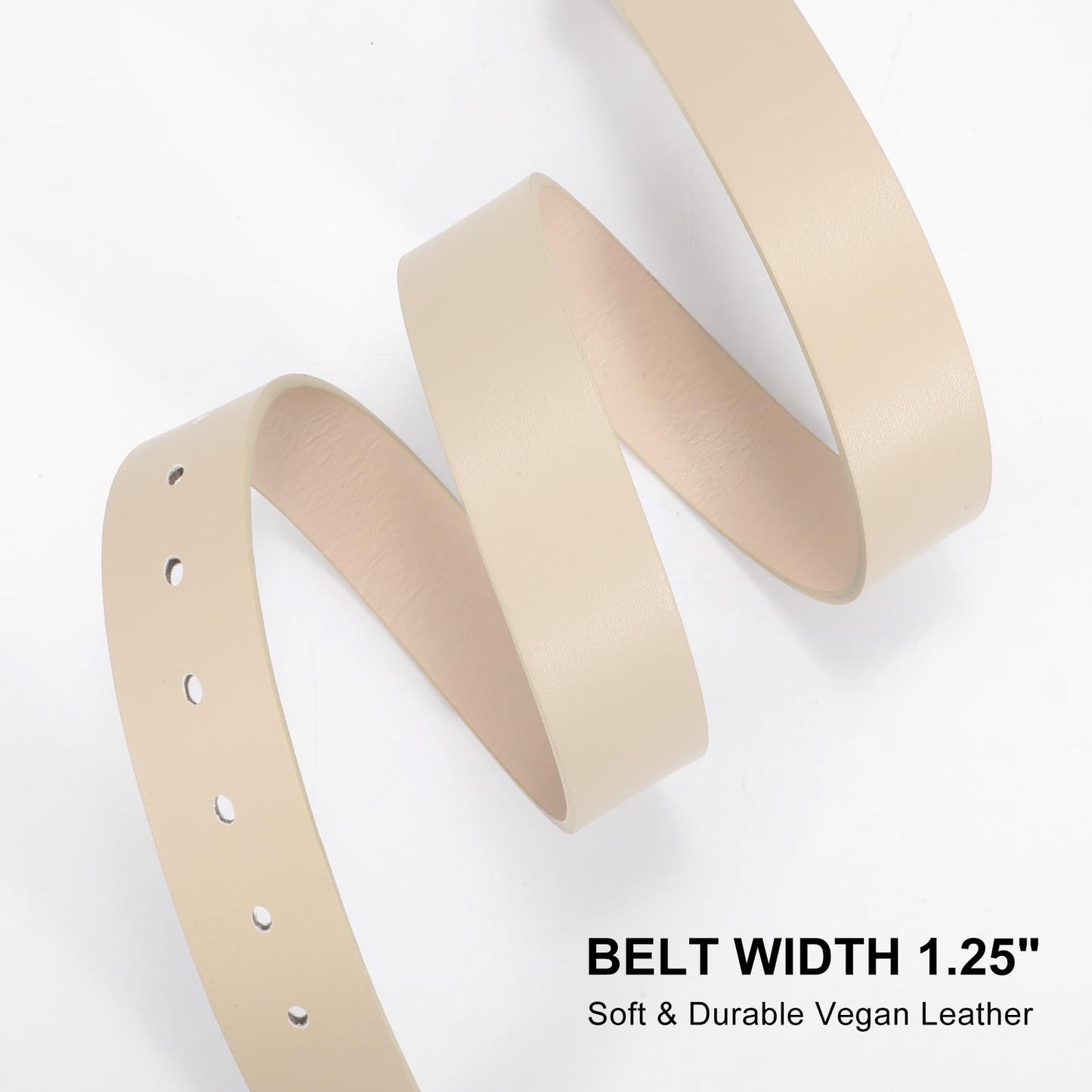 XZQTIVE Women Leather Belt with Circle Gold Buckle Fashion Ladies Waist Belt for Jeans Pants Dresses,Beige