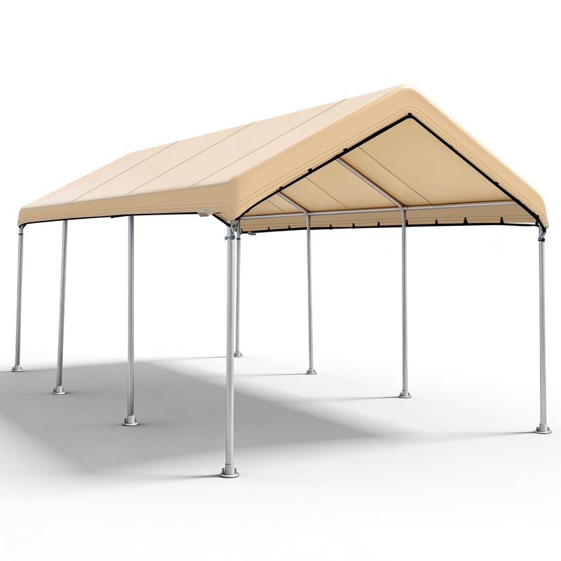 SIHAIAN 10 x 20 Ft Carport Replacement Canopy Cover(No Frame), Easy to Set up Carport Canopy, 500D Heavy-Duty Garage Top Tent Shelter Tarp Waterproof and UV Protected (Only Canopy Cover) Beige