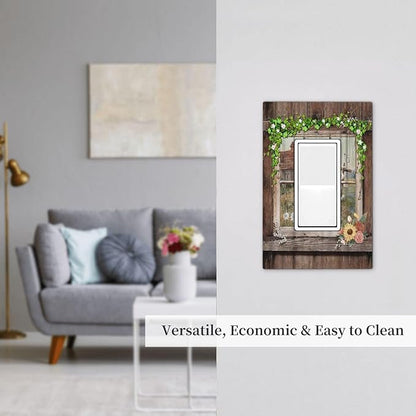 Farm Barn Farmhouse Rustic Country Flower Single Rocker/Decora Light Switch Plate Decorative 1 Gang Outlet Cover Faceplate GFCI Electrical Receptacle Wallplate Dimmer for Bathroom Home Decor