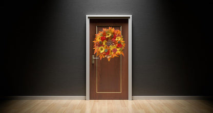 DOTKV Fall Wreaths for Front Door 18 inch Wreaths Maple Leaf Wreaths Sun Flower Wreaths for Front Door Wreaths Outside Autumn Wreaths for Halloween Thanksgiving Decor