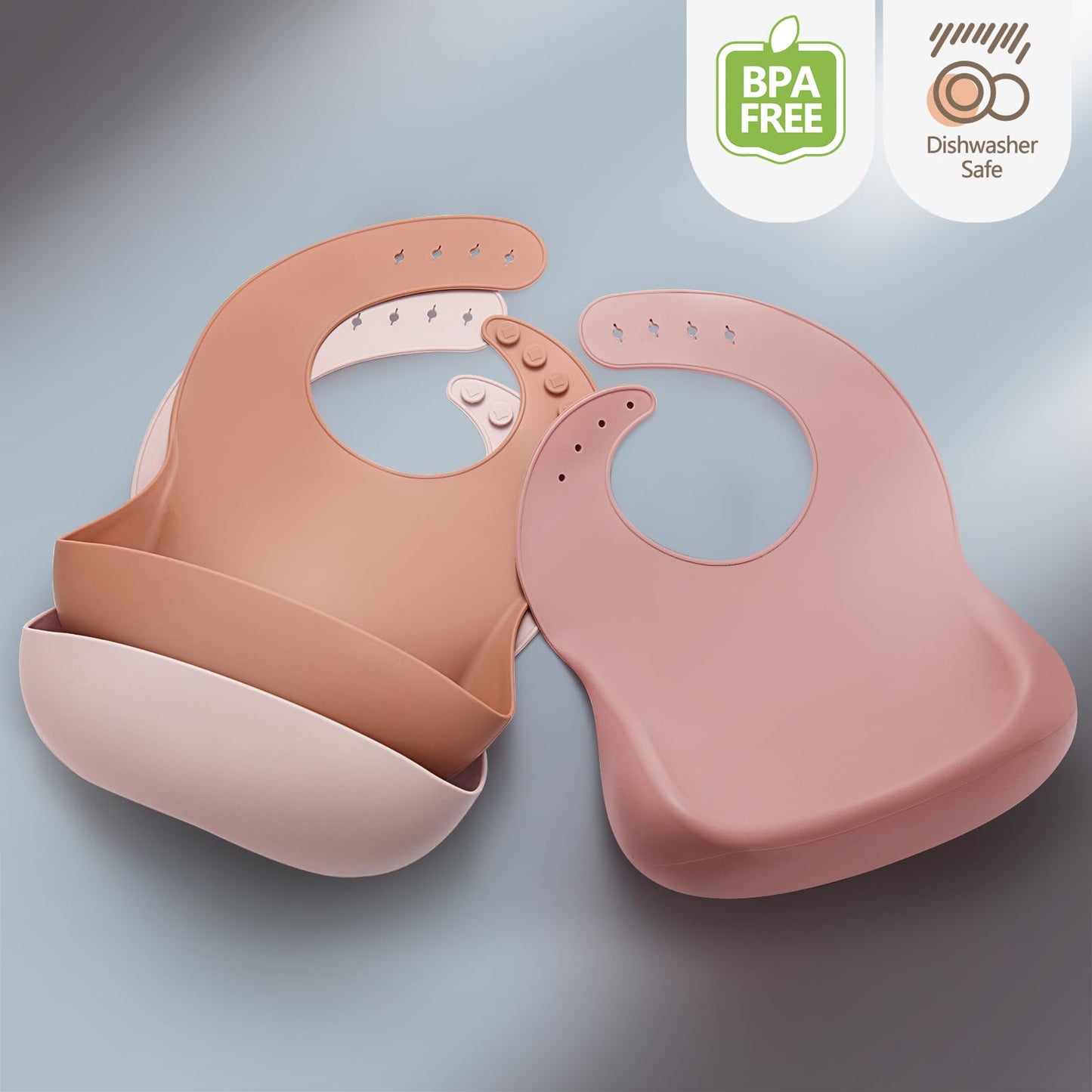 Eascrozn Silicone Bibs for Babies Toddler Set of 3, BPA Free, Soft Adjustable Waterproof Bibs for Feeding Essentials