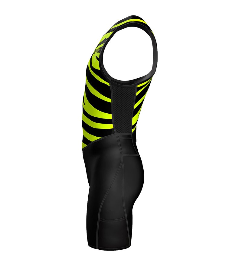 Sparx Men's Premium Triathlon Suit – Padded, Quick-Dry, Compression Fit, Lightweight Tri Suit for Swim, Bike, Run Race & Training (Yellow Tiger, 3XL)