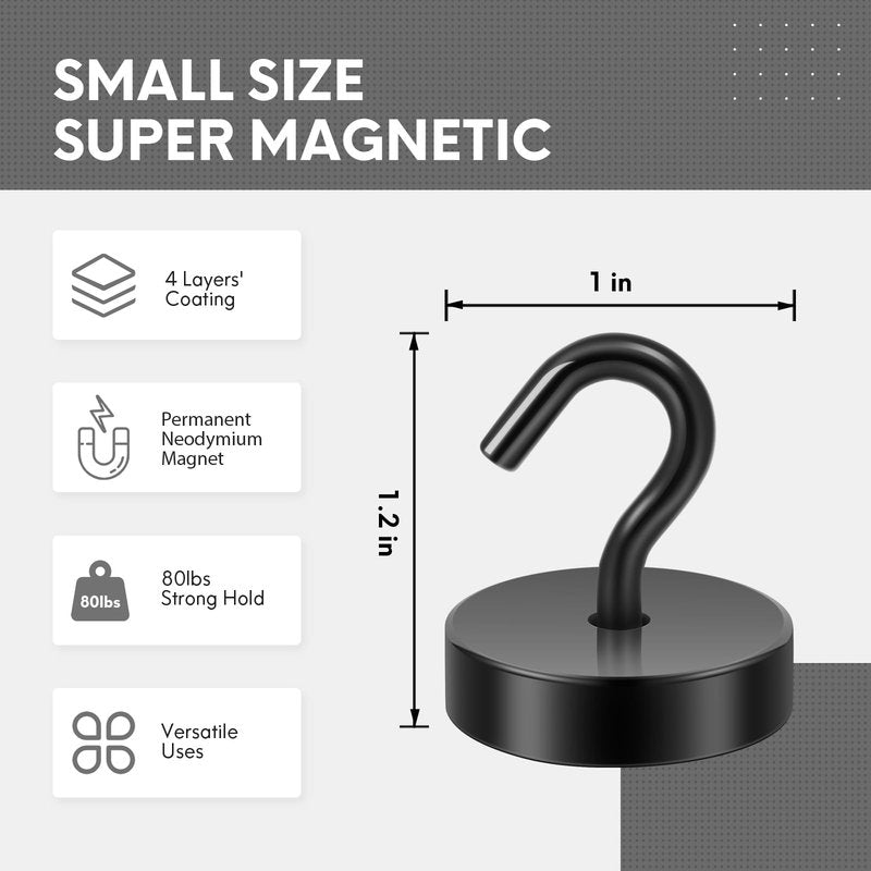 Neosmuk Magnetic Hooks, Cruise Ship Essentials, 80lb+ Heavy Duty Magnetic Hooks for Cruise Cabins, Refrigerator, Grill, Hanging, and Travel | Extra Strong Must-Haves Magnet Hook,Black