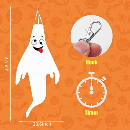 Halloween-Decorations-Outdoor Hanging-Ghost Windsocks for Trees with Timer, LED Ghosts to Hang in Tree Porch Yard, Waterproof, Timer,2 Pcs (No Batteries)