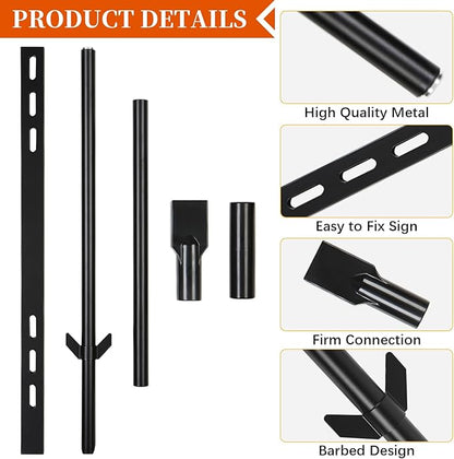 2 Pack 48 inches Metal Yard Sign Stakes, Black Yard Sign Holder, Sturdy Rustproof Traffic Signs Posts, for Outdoor Lawn Garden Parking Garage, Fits 10x14 Inch Signs (not Included)