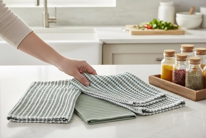 Serafina Home Sage Green Kitchen Dish Towels- Set of 3 100% Cotton Soft