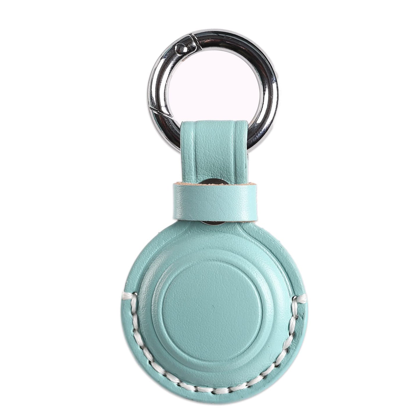 KEEPXYZ Genuine Leather Keychain Holder Compatible with Airtag, Secure for Air Tag Keychain Holder Case Cover Key Chain Ring Accessories - Cyan V1.0