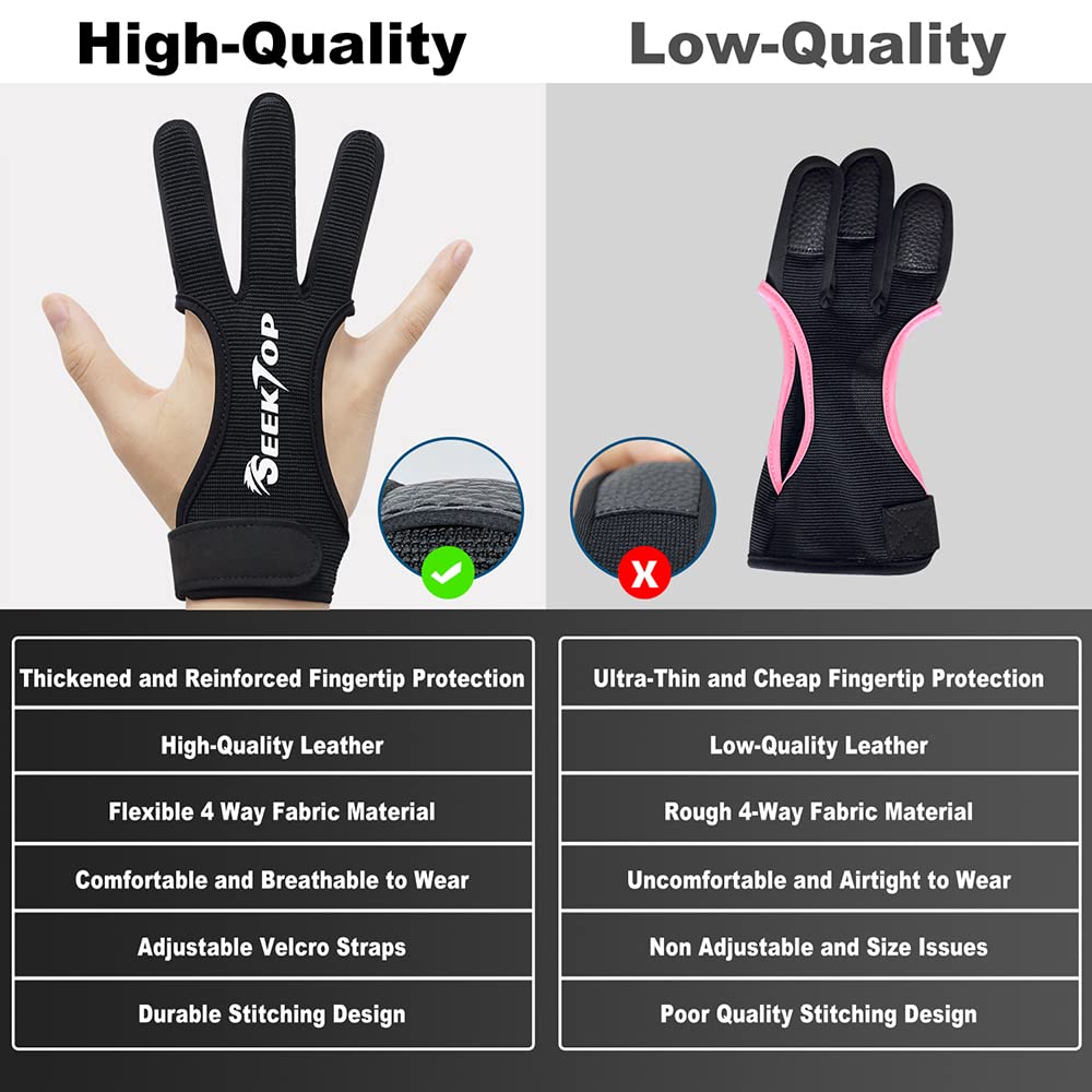Seektop Archery Gloves Shooting Hunting Leather Three Finger Protector for Youth Adult Beginner - XL