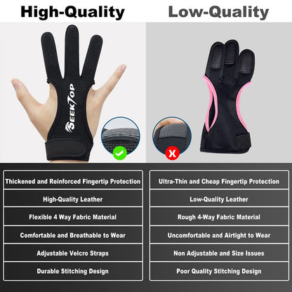 Seektop Archery Gloves Shooting Hunting Leather Three Finger Protector for Youth Adult Beginner - XL