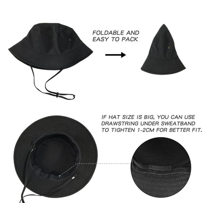 BOTVELA Men Cotton Bucket Hats Foldable Outdoor Sun Hat Unisex Flat Top Caps (Black, 7 3/4)