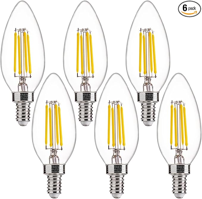 FLSNT 60W Equivalent LED Candelabra Bulbs, Dimmable LED Chandelier Bulbs, E12 Base, 500LM, CRI 82, 6 Pack, 5000K Daylight UL,CA65 Listed.