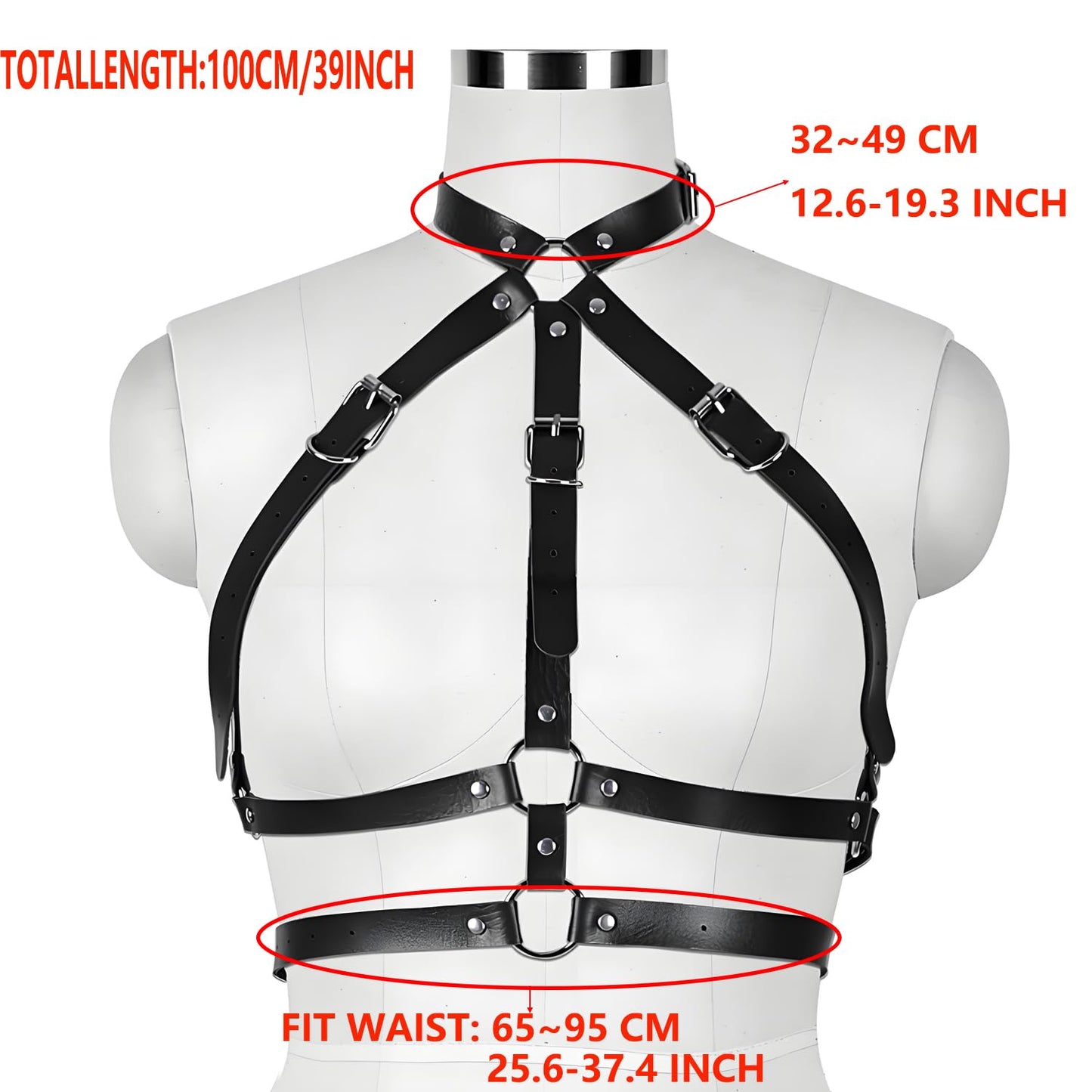 Punk Black Leather Chest Harness for Women, Gothic Body Harness Belt with Adjustable Pu Leather Chains, Sexy Waist Body Chain Jewelry for Rave, Club Party, Halloween Costume Accessories