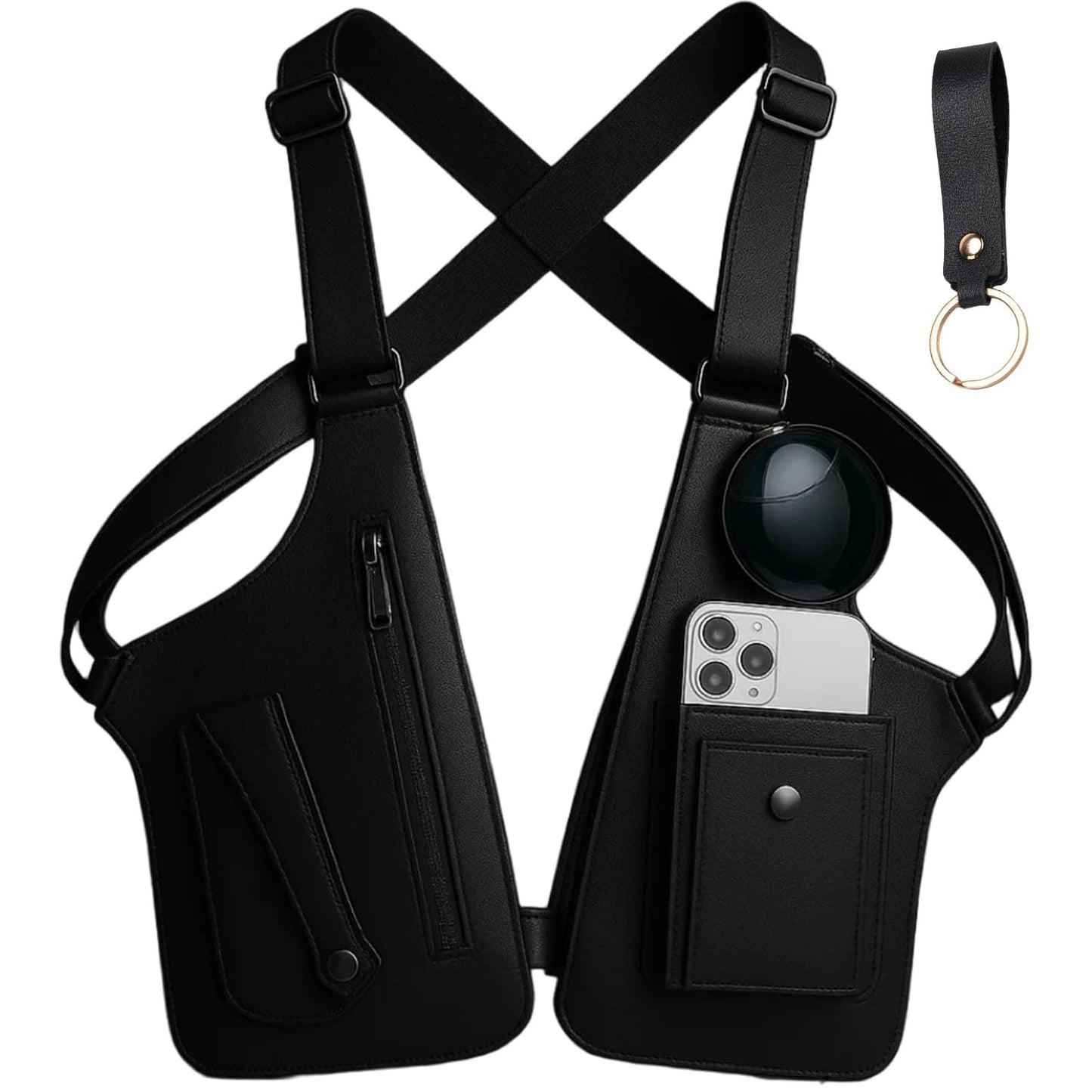Premium Leather Shoulder Bag, Double Shoulder Armpit Bag, Anti-Theft Hidden Adjustable Strap Holste, Underarm Strap Wallet (Black)