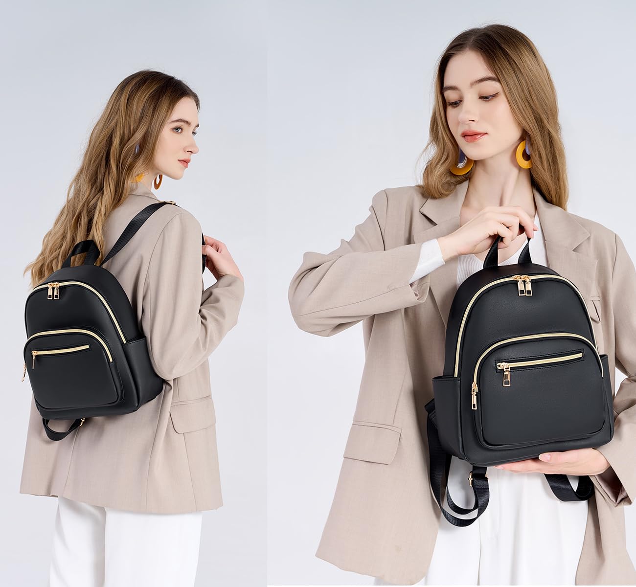 JIANLINST Mini Backpack Purse for Women PU Leather Small Backpack Fashion Multi Pockets Casual Daypacks Ladies Travel Shoulder Bags Black