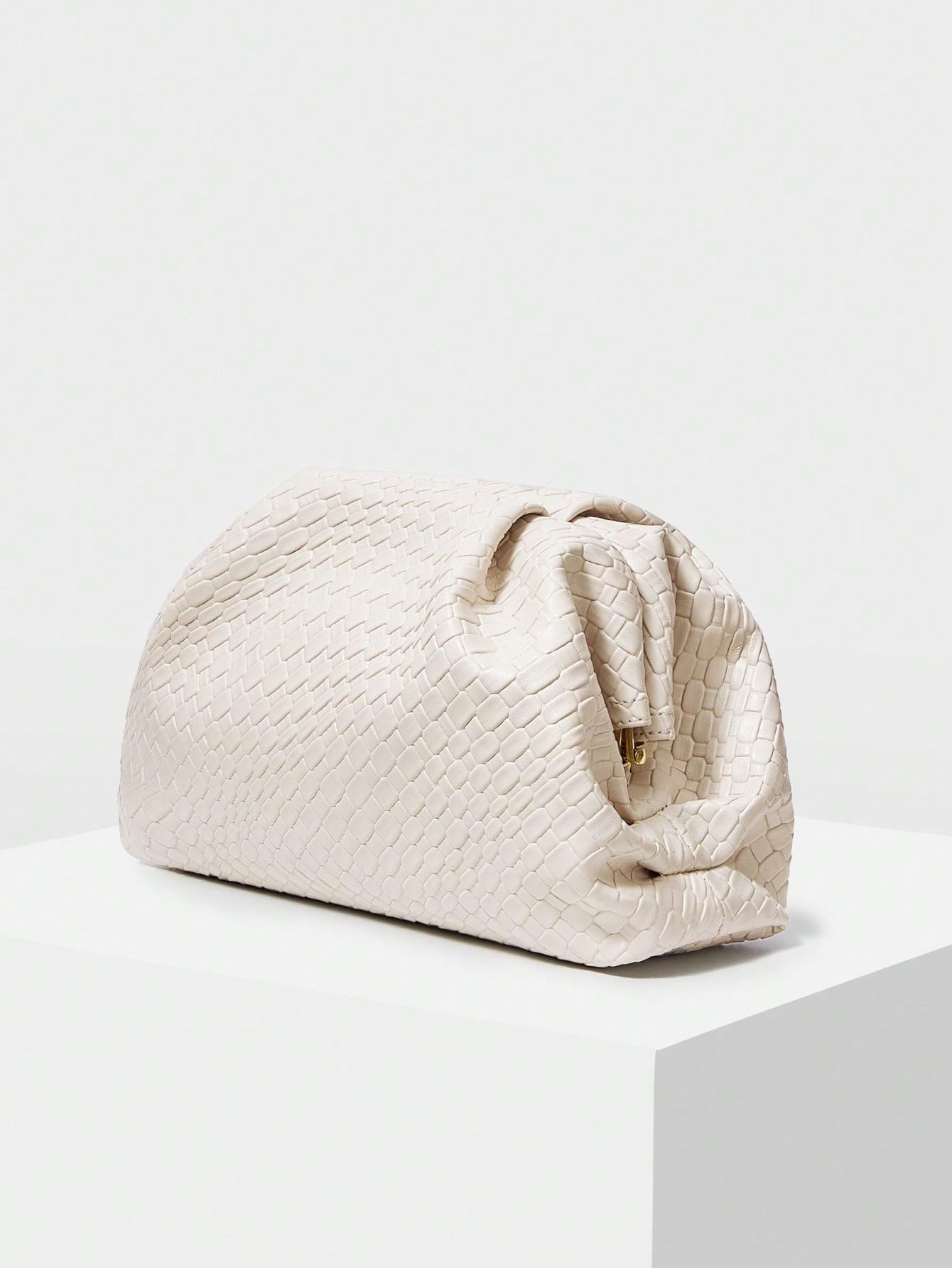 QWINEE Women's Woven Evening Bag Dumpling Clutch Purse No Strap Handbags Elegant Faux PU Leather Clutch Bag Apricot One-Size