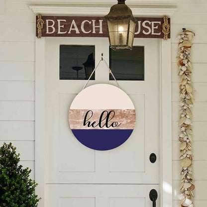 Welcome Sign for Front Door Porch Retro Beige Purple Hello 12in Round Wreath Wall Decor for Farmhouse Home Outdoor Indoor