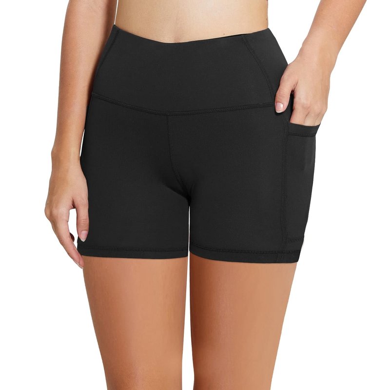 baleaf Biker Shorts for Women 5" Workout Yoga Gym Spandex Running Volleyball Compression Tummy Control Short with Pockets Black S