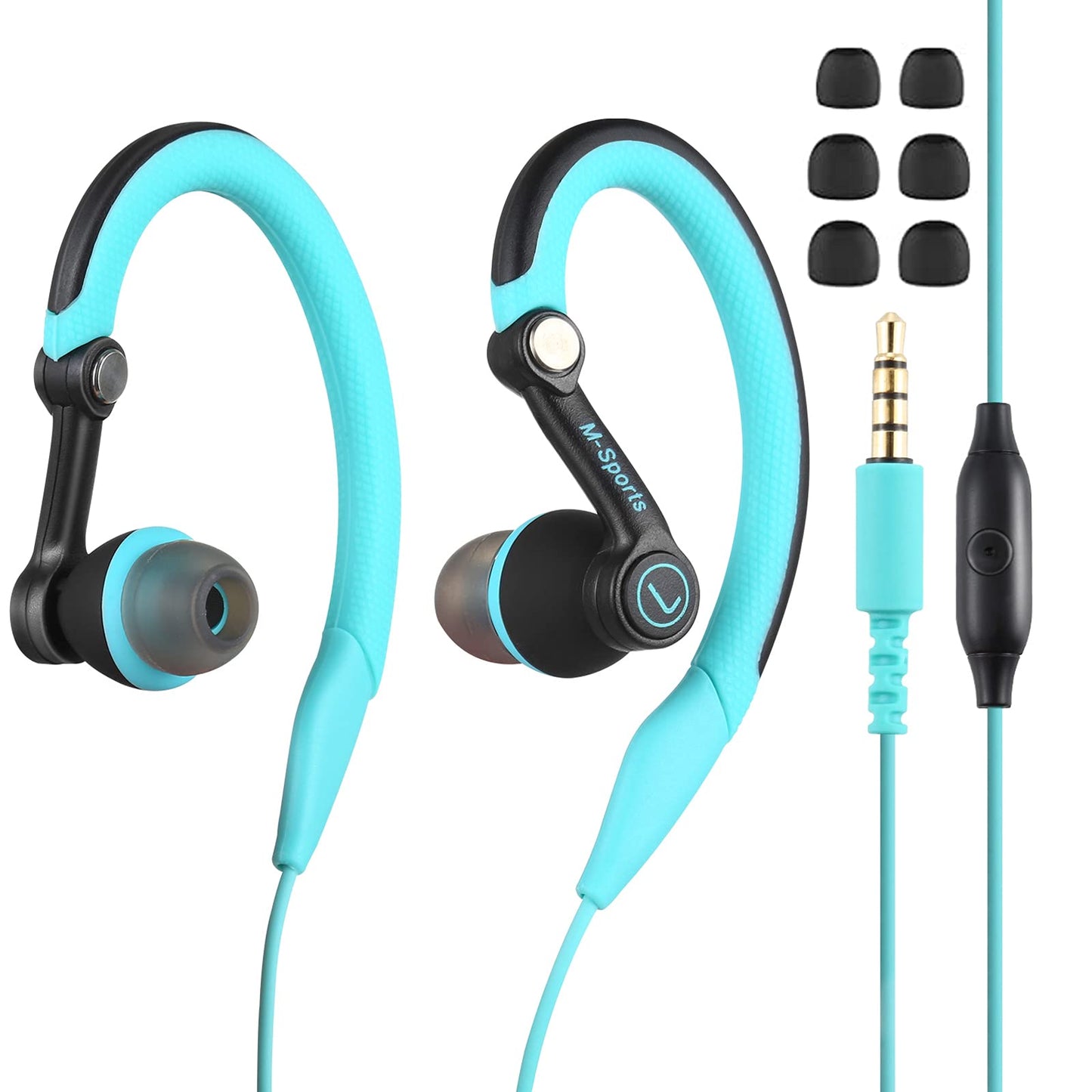 mucro Sport Headphones Wired Running Earphones with Earhook (3.5mm, Blue)