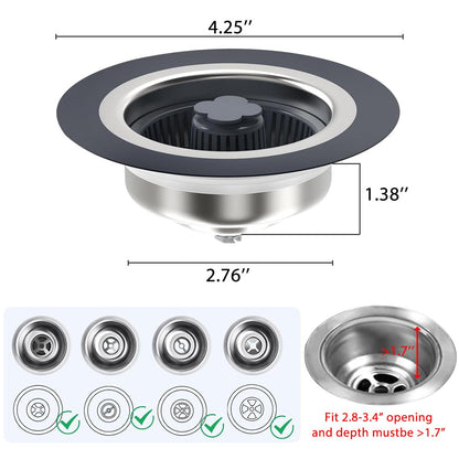 WSYLEN 3 in 1 Kitchen Sink Drain Strainer and Stopper Combo, Stainless Steel Pop Up Kitchen Sink Stopper, Sink Drain Strainer for Standard 3-1/2 Inch Drain
