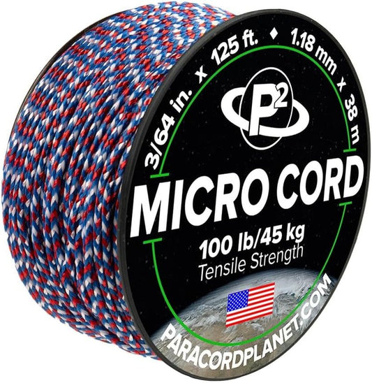 Micro Paracord - Thin Braided Crafting Cord for Fishing & DIY | 125 ft USA Camo Spool
