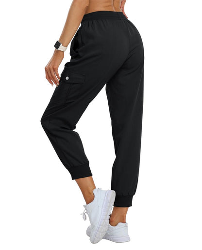 MoFiz Women's Outdoor Cargo Pants Lightweight Joggers Elastic Waist Athletic Hiking Sweatpants Casual Travel Pant with Pocket Black M