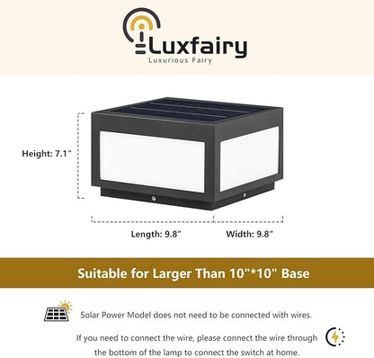 Outdoor Landscape Post Light, Modern 2-in-1 Solar and High Voltage Wired Waterproof Luxury Fence Deck Pillar Cap Patio Garden Decoration Lantern Column Lamp with 4 Different Lighting Color