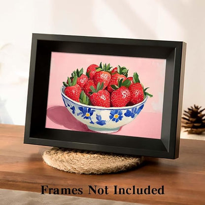 Yesad Strawberry Wall Art Print, Pink Kitchen Wall Décor Fruits Prints Canvas Wall Art Vintage Painting Pictures Modern Wall Décor for Living Room Dining Room Bedroom (Unframed,36”x24”, Strawberry)