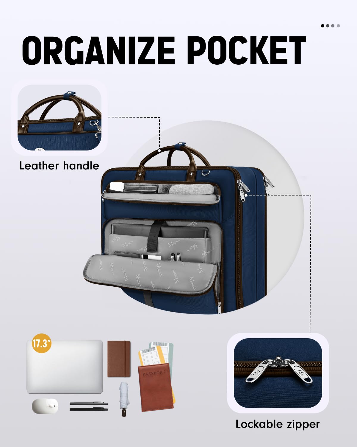 MATEIN Suit Bag Travel, Large Travel Garment Bag Up to 7 Suits with Strap, Business Foldable Garment Carrier Fit 17.3 inch laptop, 2 in 1 Carry On Hanging Luggage Suitcase with Shoe Compartment, Blue
