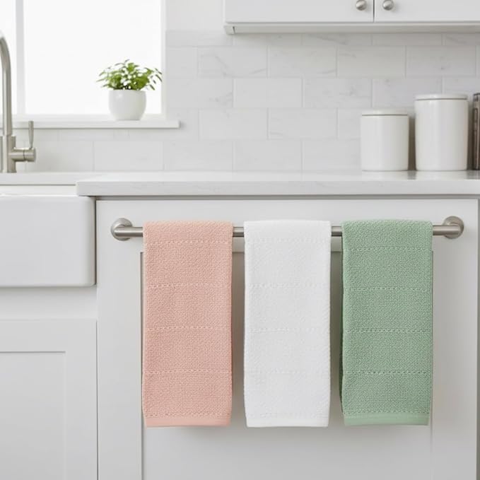 Sage White Light Pink Kitchen Hand Dish Towels: Oversized 28" x 18", 100%