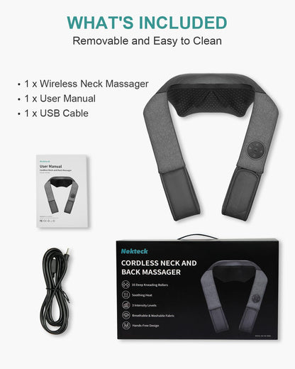 Nekteck Shiatsu Neck and Back Massager with Soothing Heat, Shoulder Massager for Pain Relief Deep Tissue, Electric 3D Kneading Massage Tools for Leg Body Muscle, Corded Power, Gifts for Him Her